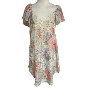 LUCIE‎ ANN ll 2 Floral Lace Trimmed Slip Dress Mini Flutter Sleeve Vintage Sz M
